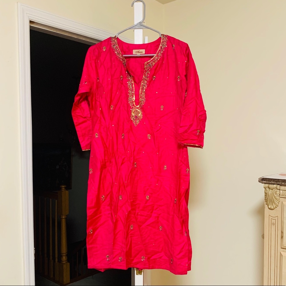 Pink and Gold Sequin Kurta